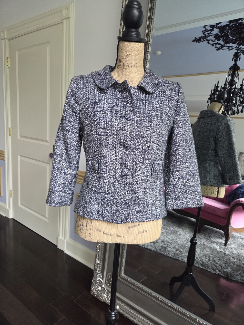 Ann Taylor Navy Tweed Peplum Blazer 6